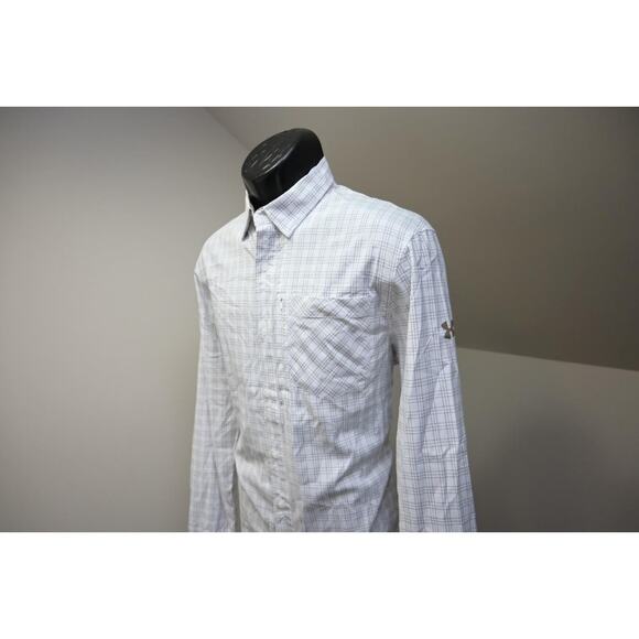 Under Armour Button Up Plaid Fishing Shirt Fitted Long Sleeve Mens Size Medium - Picture 1 of 13
